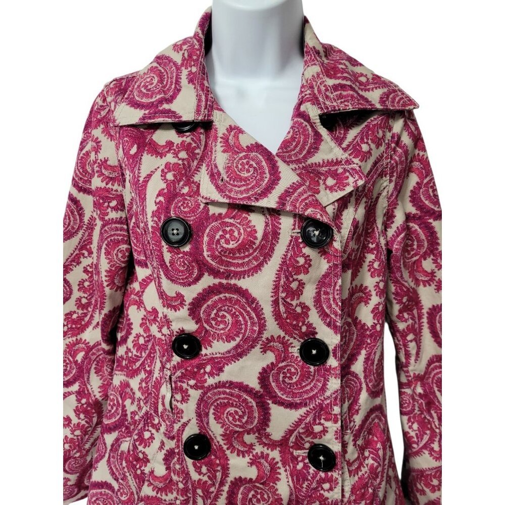 Merona Pink Paisley Cotton Trench Coat Women’s S Fall Winter‎ Staples Colorful